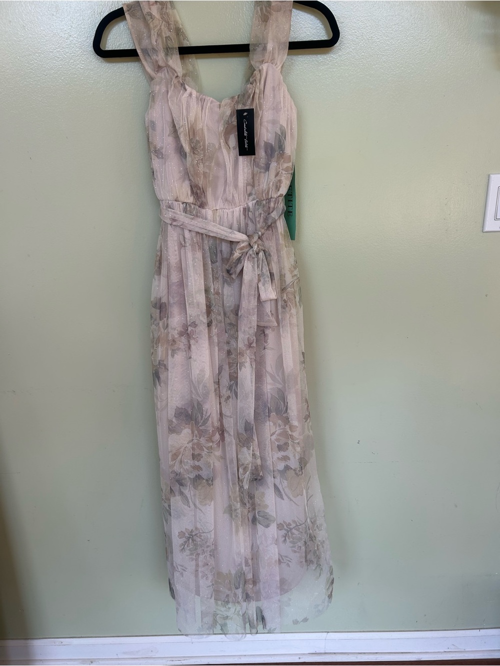 Candalite Petite floral glitter mesh maxi dress PS NWT